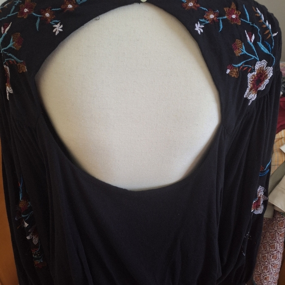 Free People Black Shirt with Embroidery Size M - Picture 4 of 5